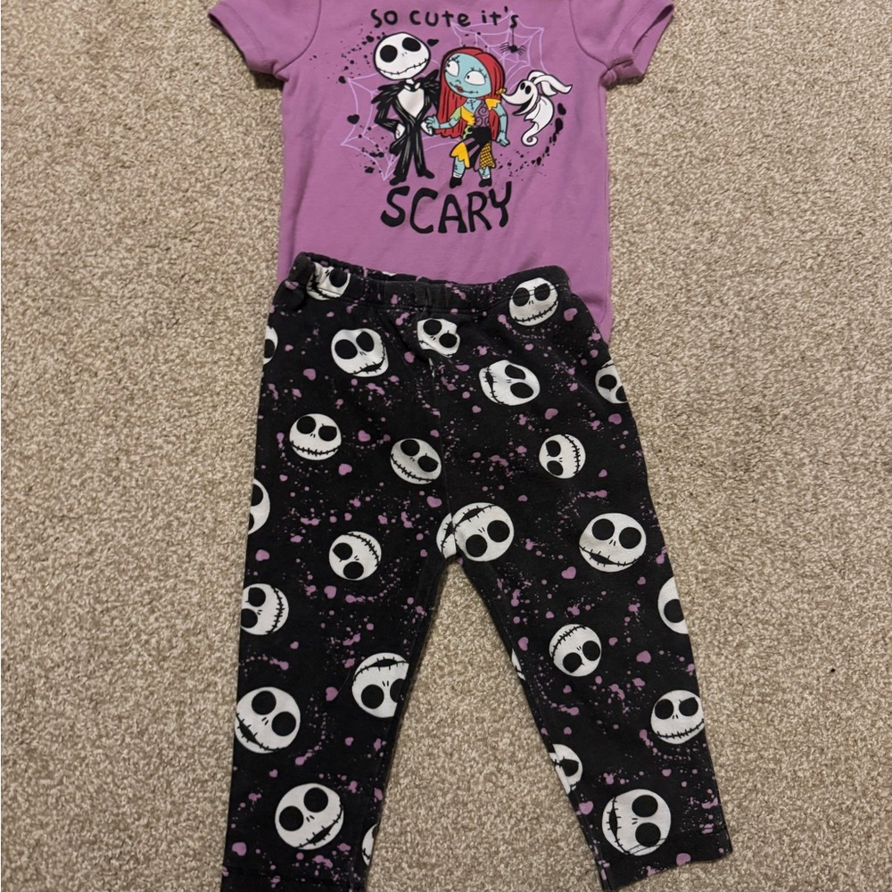 Disney Purple Tee and Black Skull Pants Set
